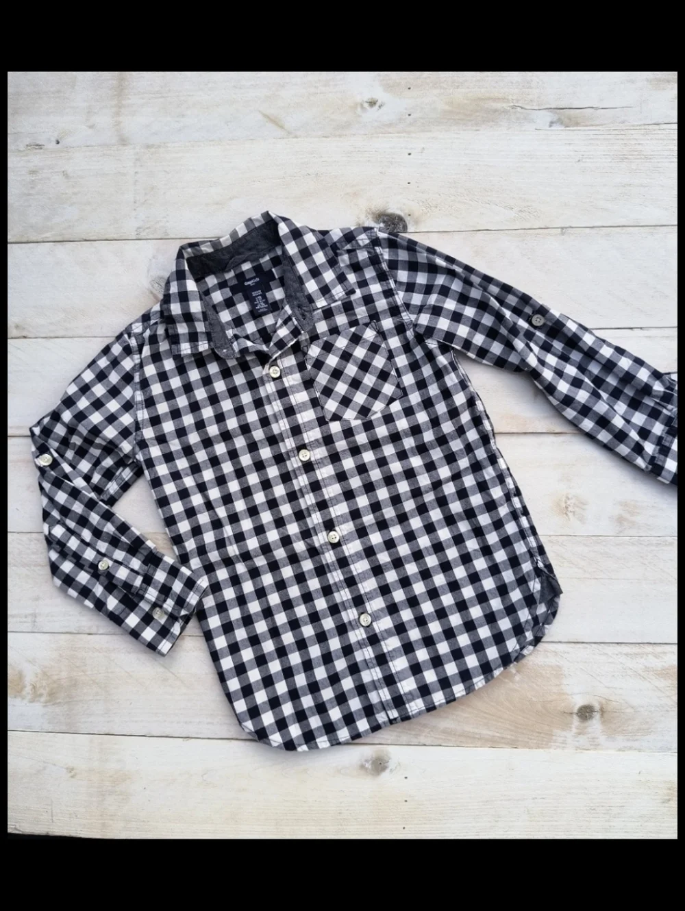 Gap Kids Toddler Boys Plaid Button Up Dress Shirt Long Sleeve Blue White Size 4